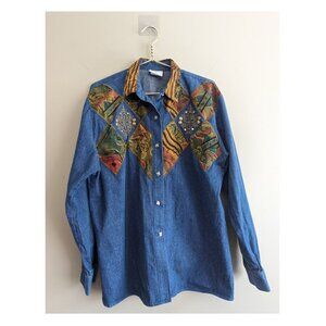 Vintage Info Denim Button Down Denim Top
